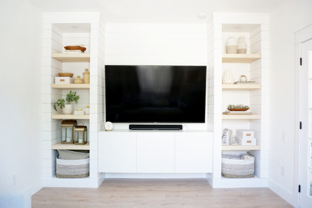 Our DIY shiplapped built-in tv wall reveal – almafied.com